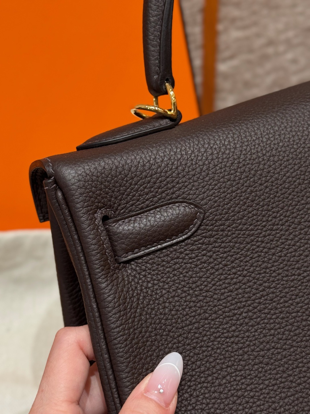 Kelly 28cm, black, French imported cowhide, with gold hardware inside stitching.