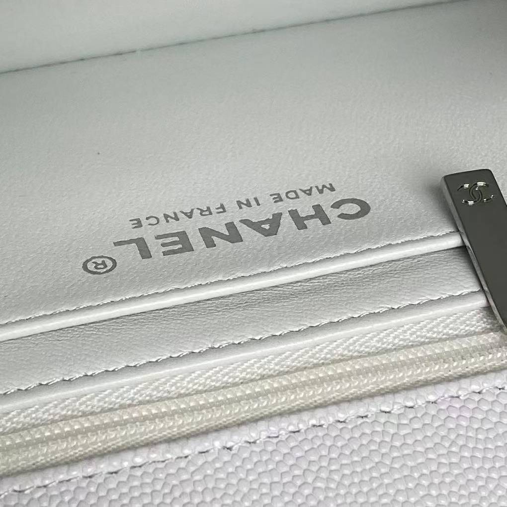Classic Chanel White Caviar Flap Bag With Top Handle 🤍