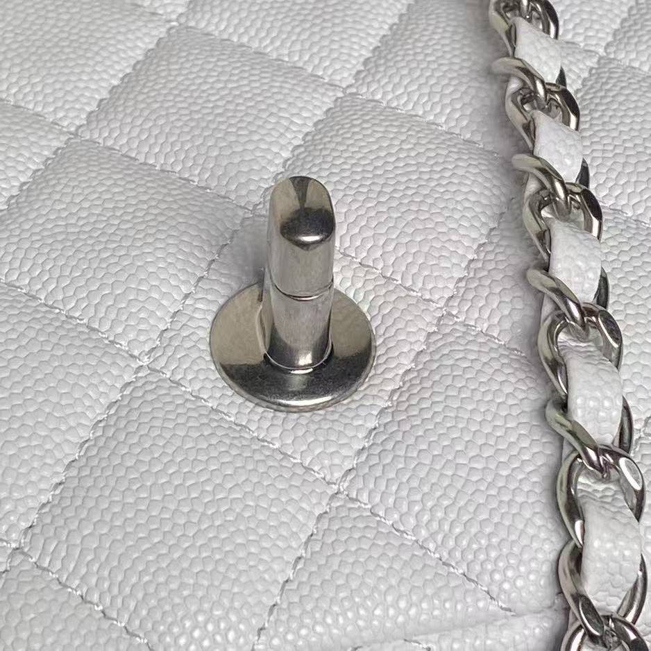 Classic Chanel White Caviar Flap Bag With Top Handle 🤍