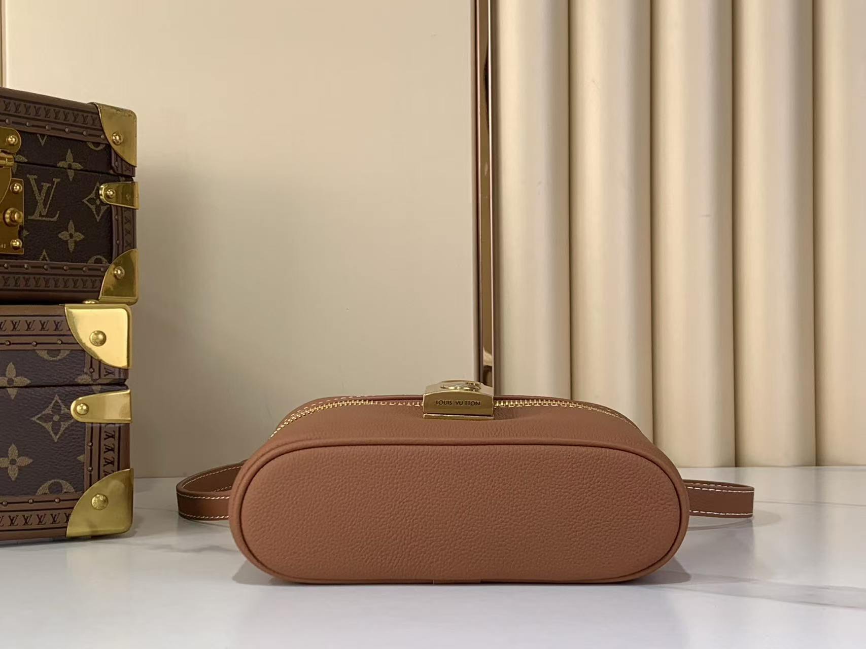 LV Mini Vanity Full Leather Caramel Makeup Case Handbag