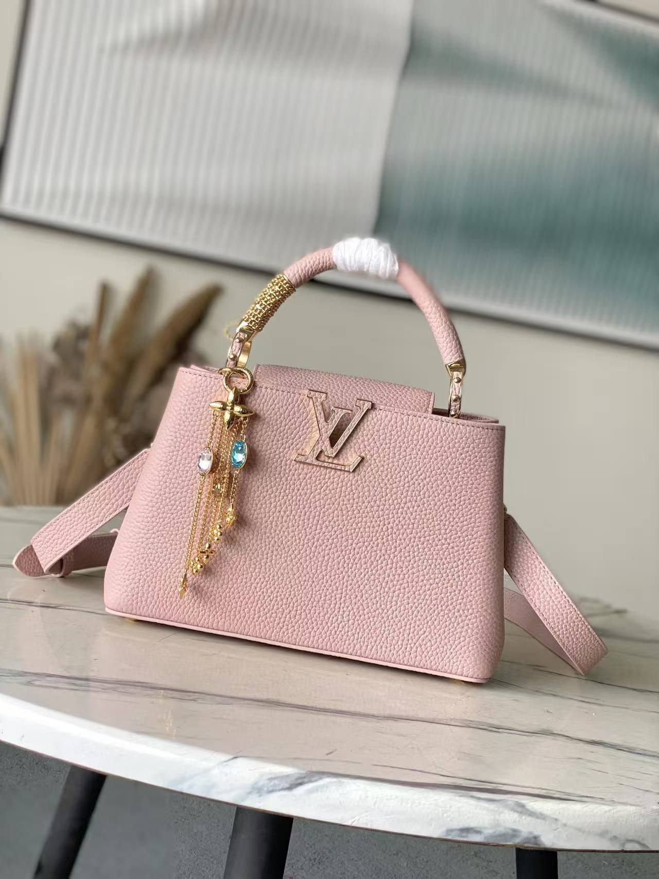 LV Capucines Mini Taurillon Leather Blush Pink Top Handle Bag