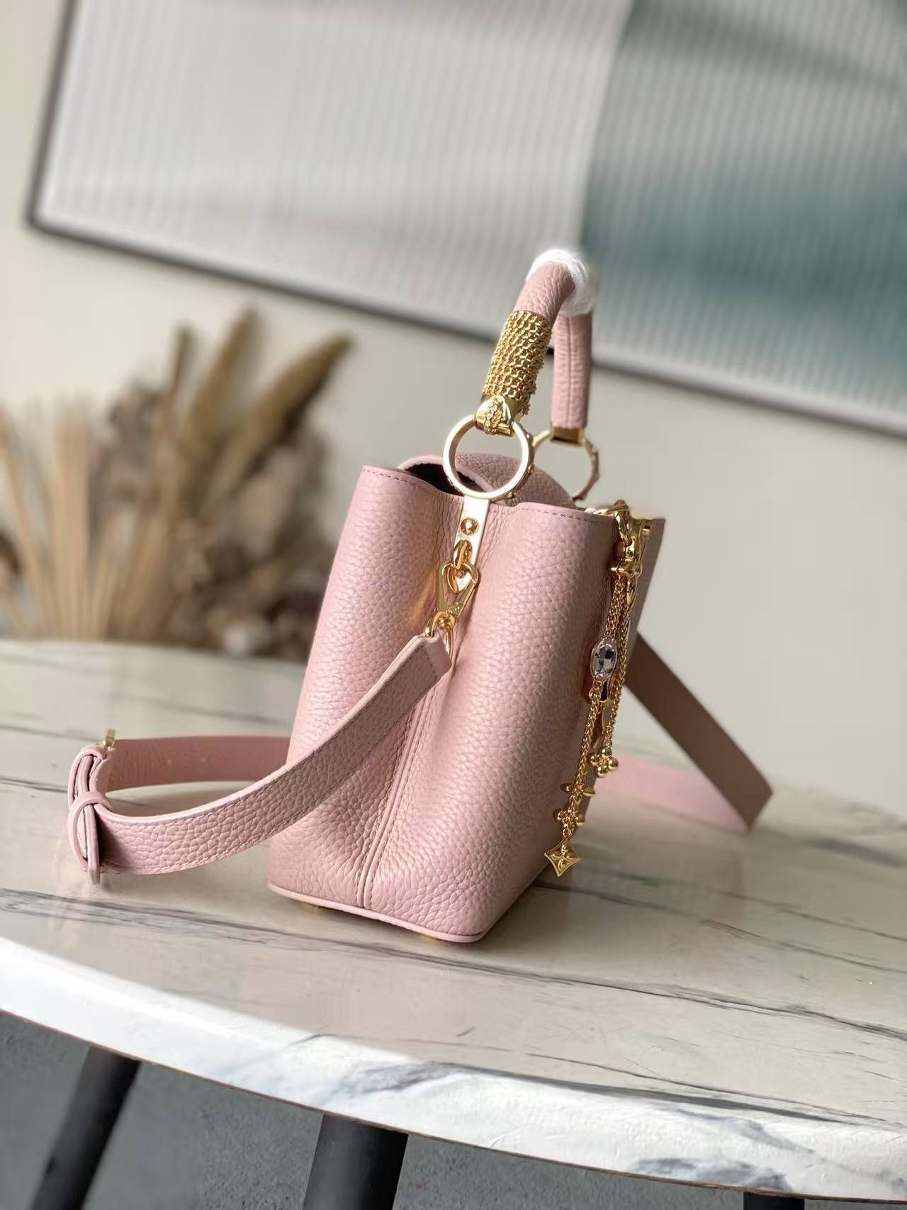 LV Capucines Mini Taurillon Leather Blush Pink Top Handle Bag