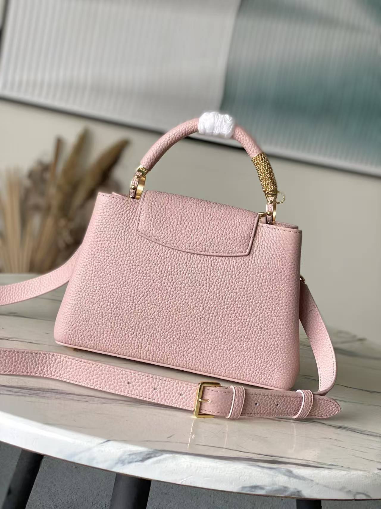 LV Capucines Mini Taurillon Leather Blush Pink Top Handle Bag