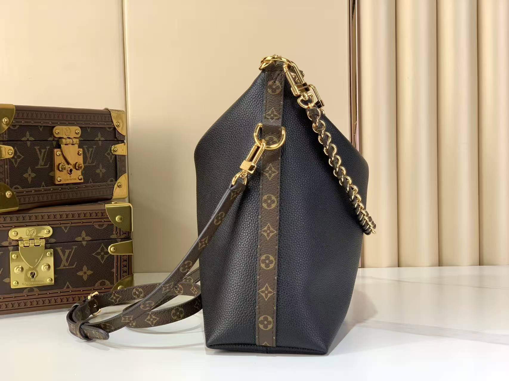 LV Multipass Grained Leather Multi-Wear Hobo Handbag