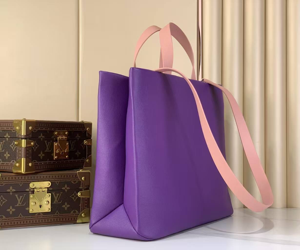 LV Mini Shopper Tote Grained Leather Two-Tone Hand & Crossbody Tote Bag