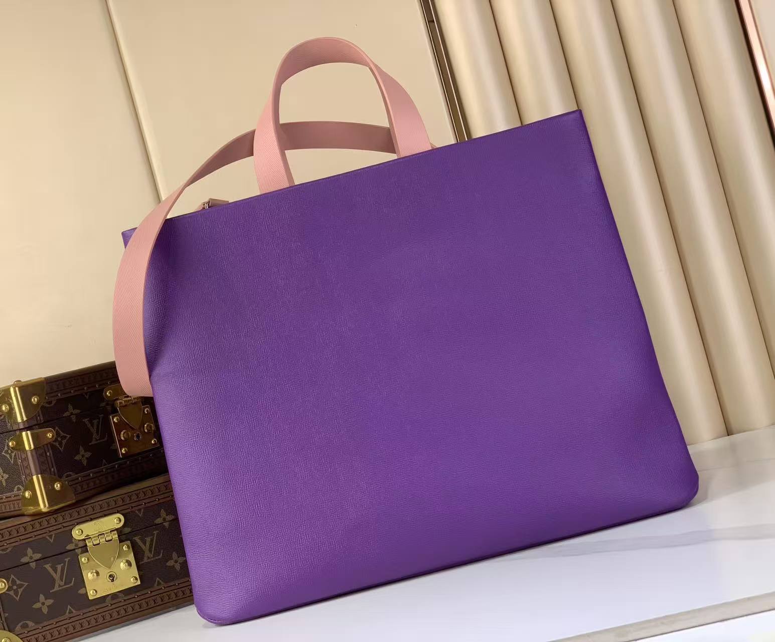 LV Mini Shopper Tote Grained Leather Two-Tone Hand & Crossbody Tote Bag