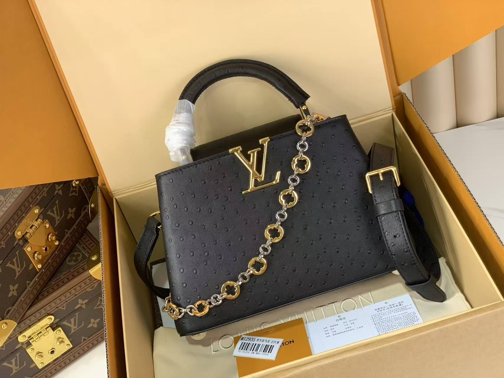 LV Capucines BB Ostrich Leather Handbag Crossbody Bag