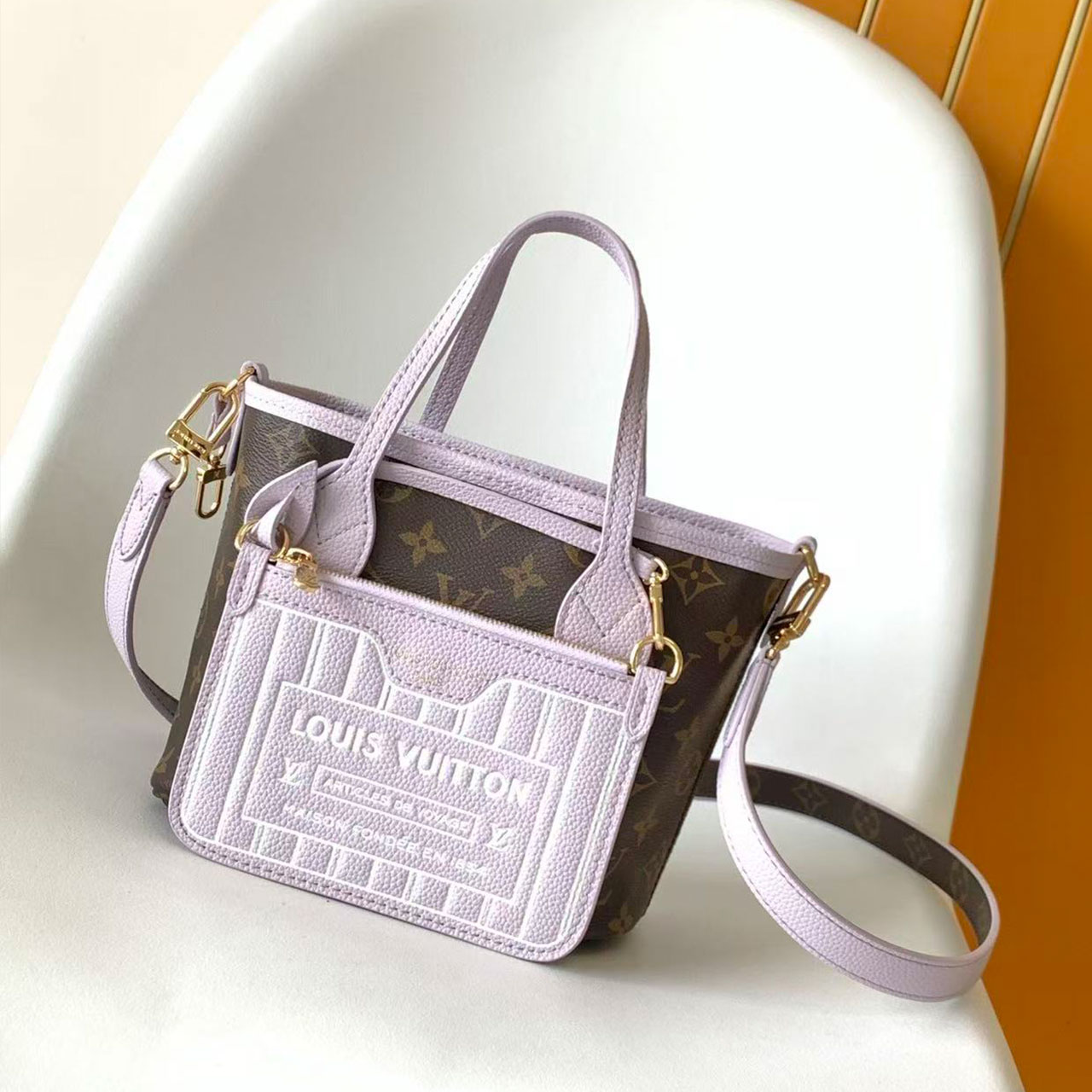 LV mini vintage flower patchwork light purple embossed tote bag