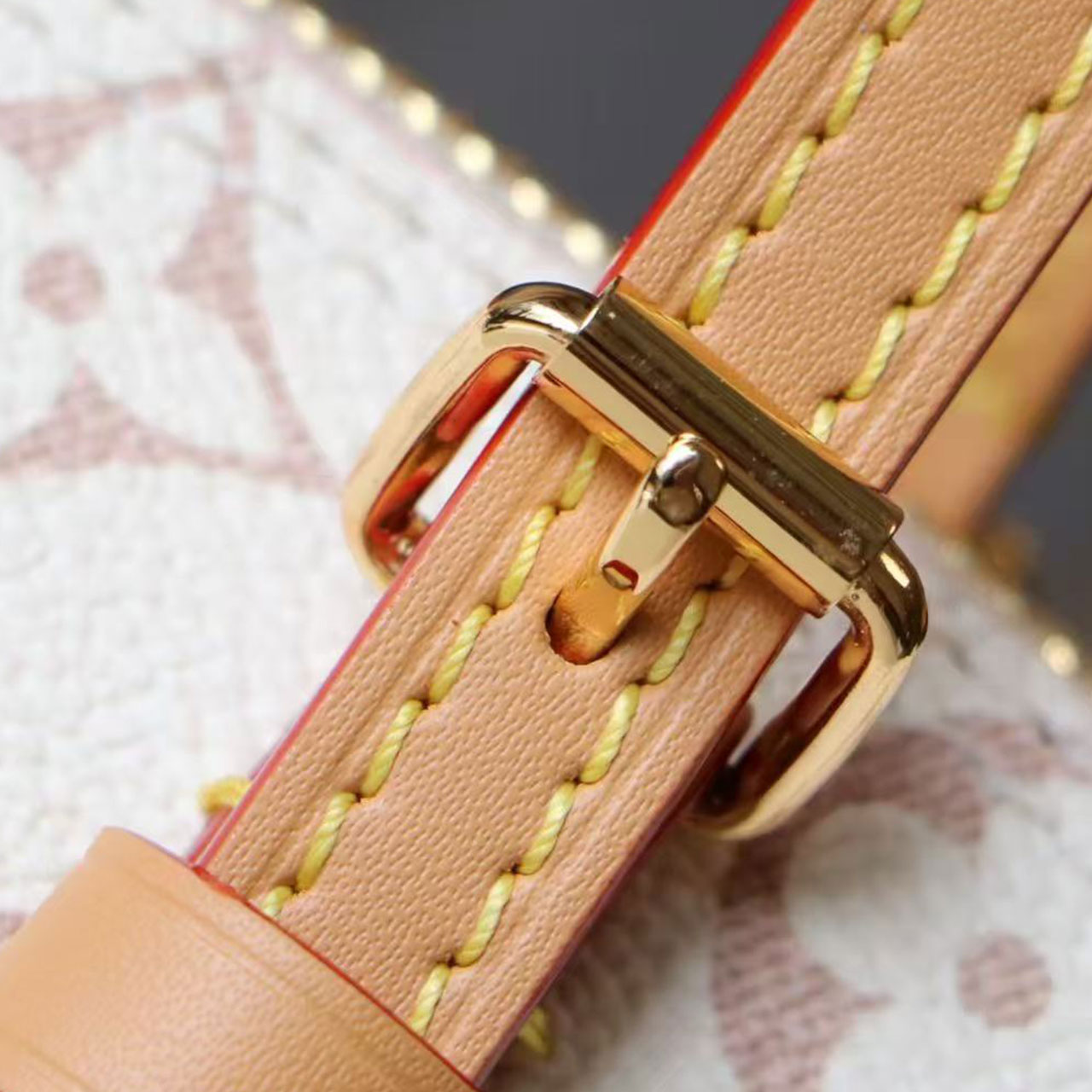 LV White Cherry Blossom Pink Monogram Arc Shaped Shell Underarm Bag