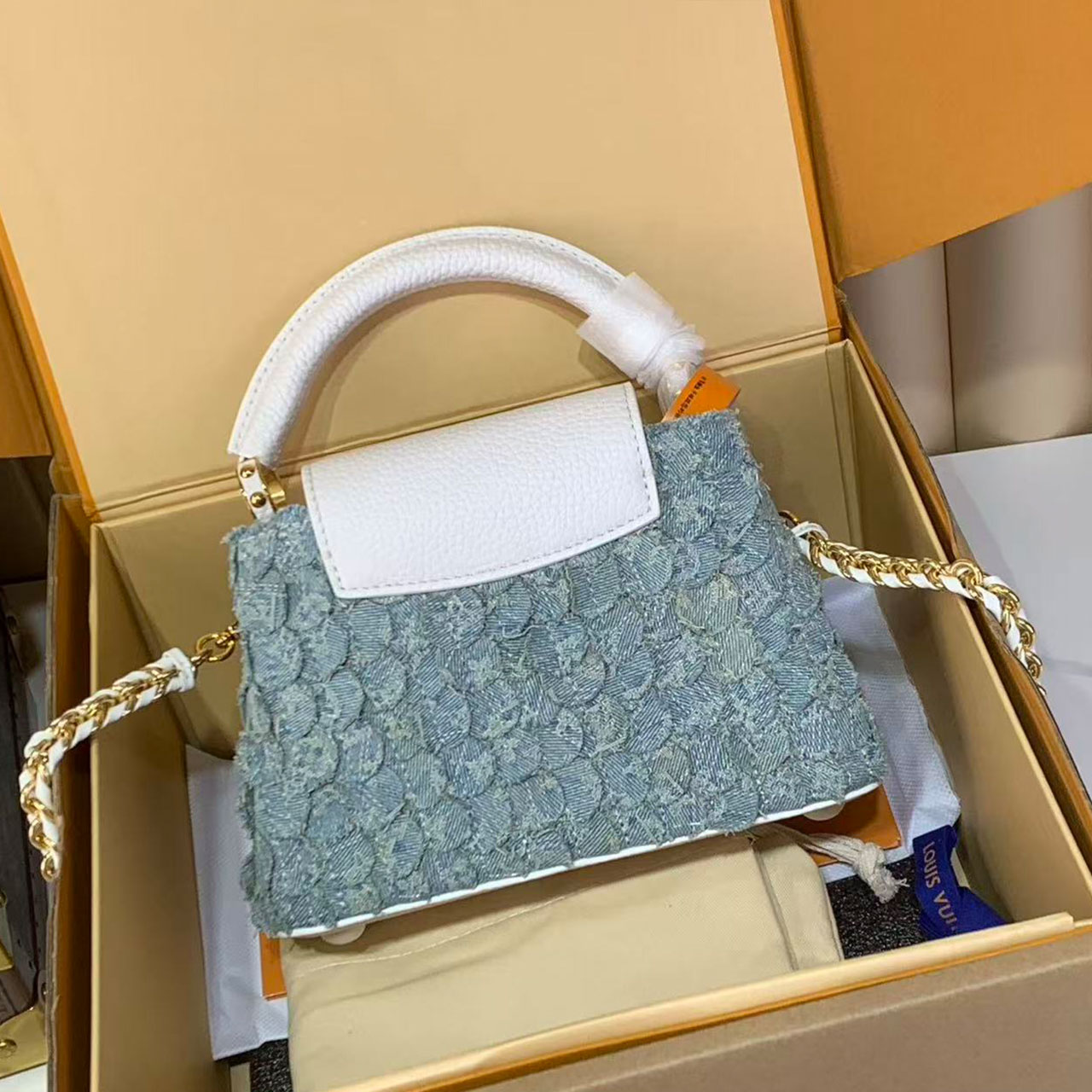 LV Capucines Mini Cowboy Fish Scale Pattern Handheld Crossbody Bag
