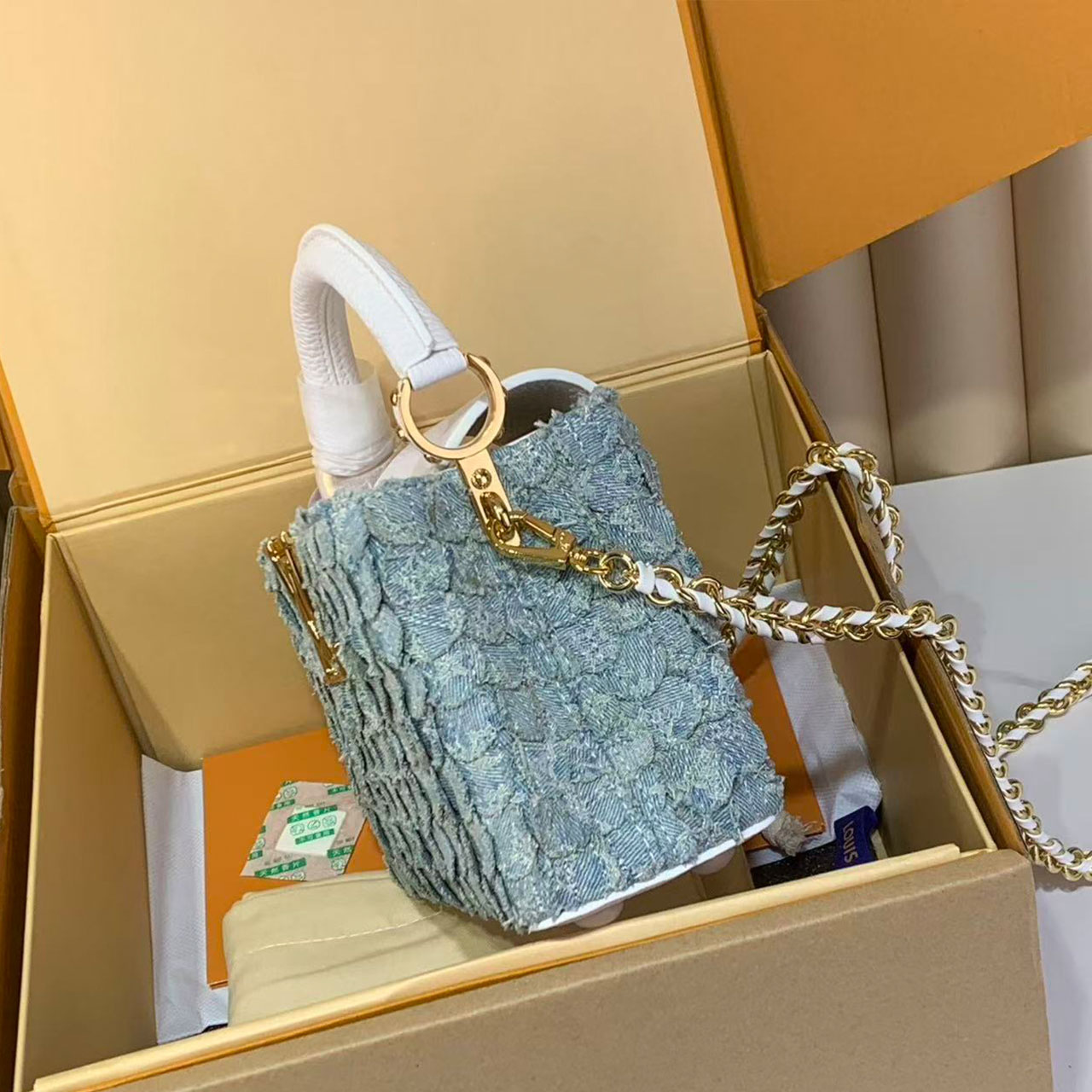 LV Capucines Mini Cowboy Fish Scale Pattern Handheld Crossbody Bag