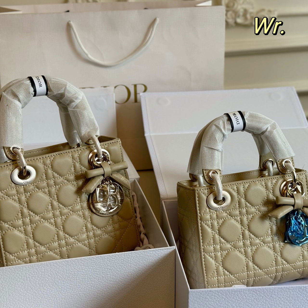 Dior Lady Dior Black Sheepskin Gold Buckle Four Grid Concubine Bag