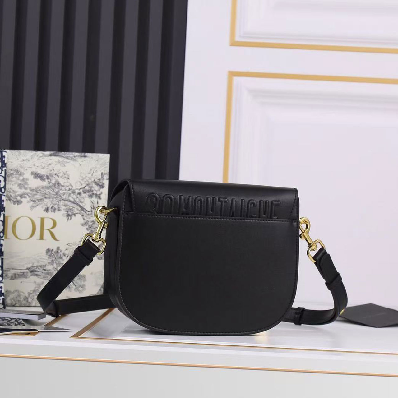 Dior Bobby Small Black Smooth Leather Gold Buckle Saddle Cross Bag