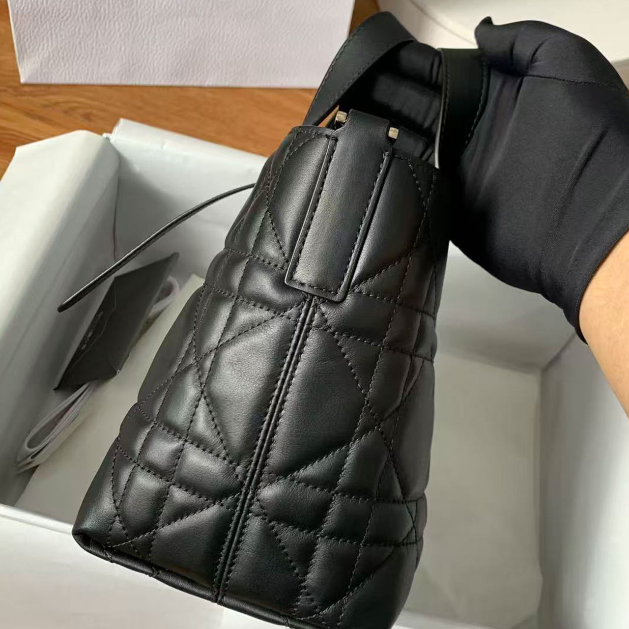 Dior Mini Book Tote Black Vine Pattern Sheepskin Mini Tote Bag