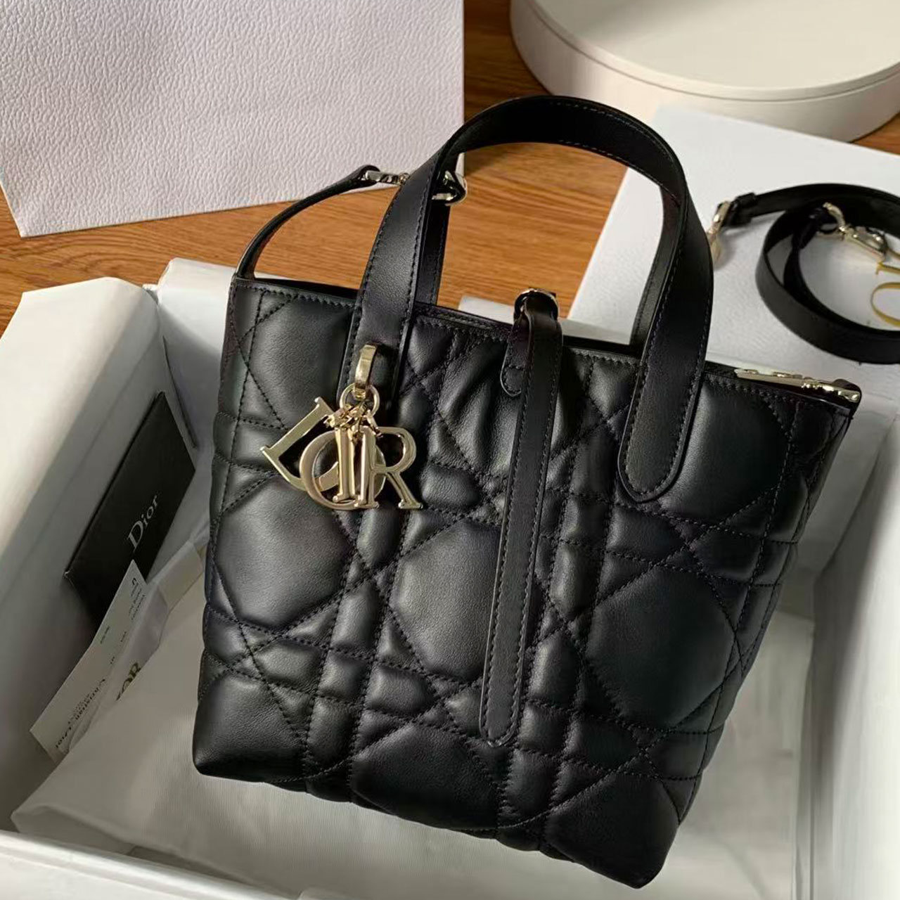 Dior Mini Book Tote Black Vine Pattern Sheepskin Mini Tote Bag
