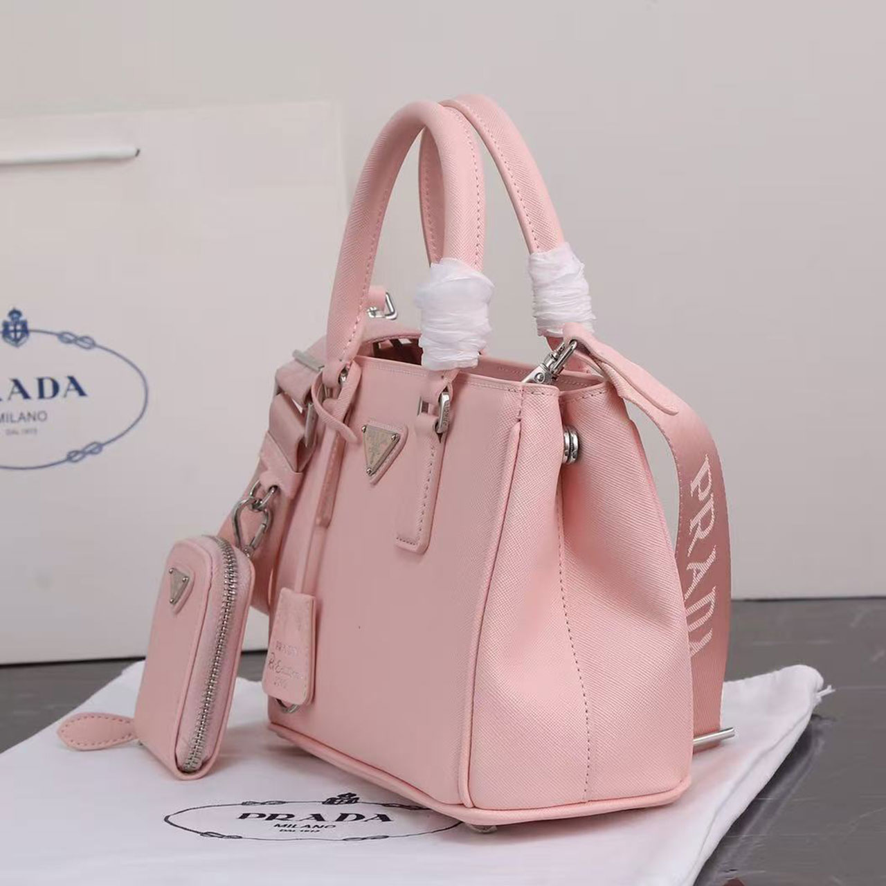 Prada Galleria Mini Cherry Blossom Pink Cross Pattern Killer Bag Set