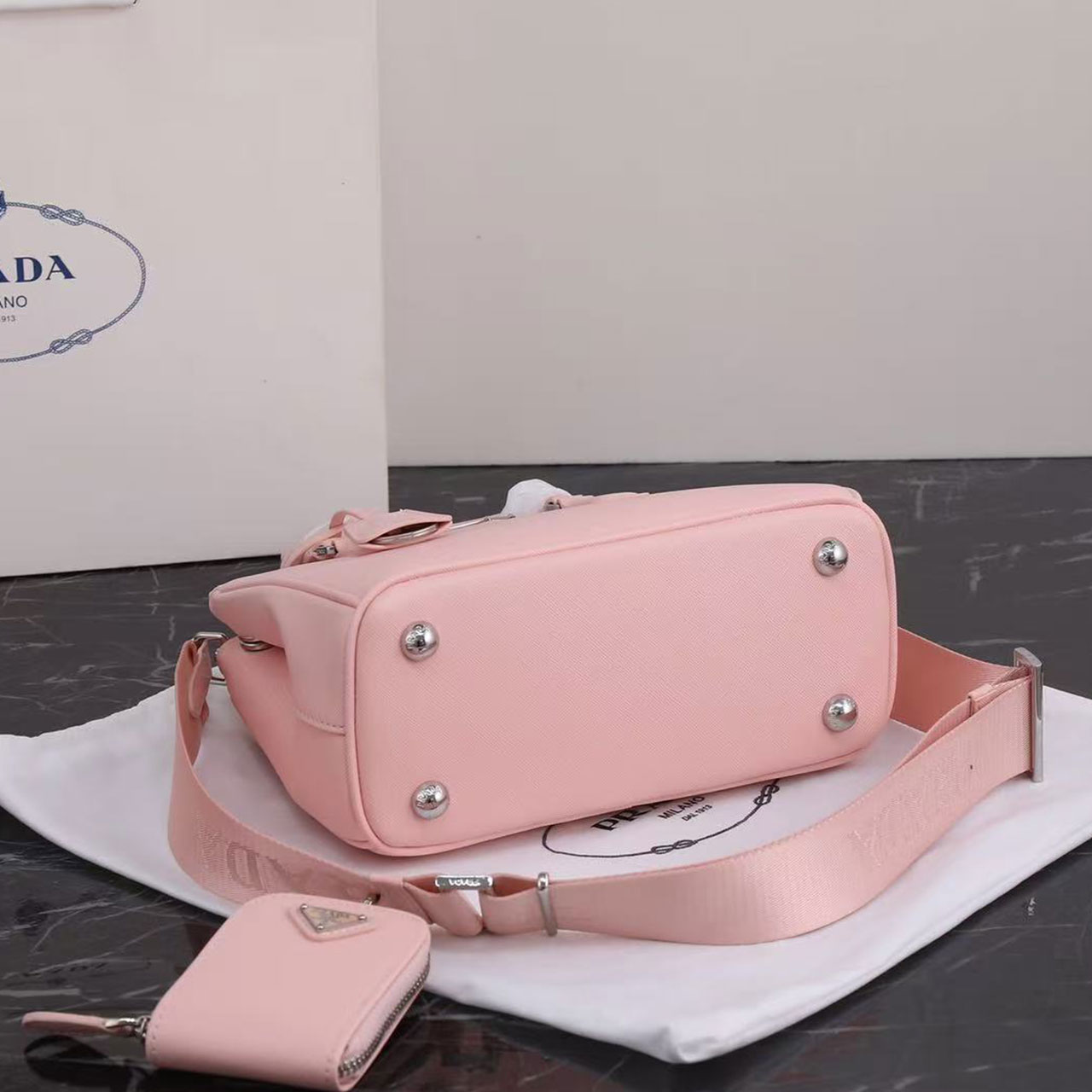 Prada Galleria Mini Cherry Blossom Pink Cross Pattern Killer Bag Set