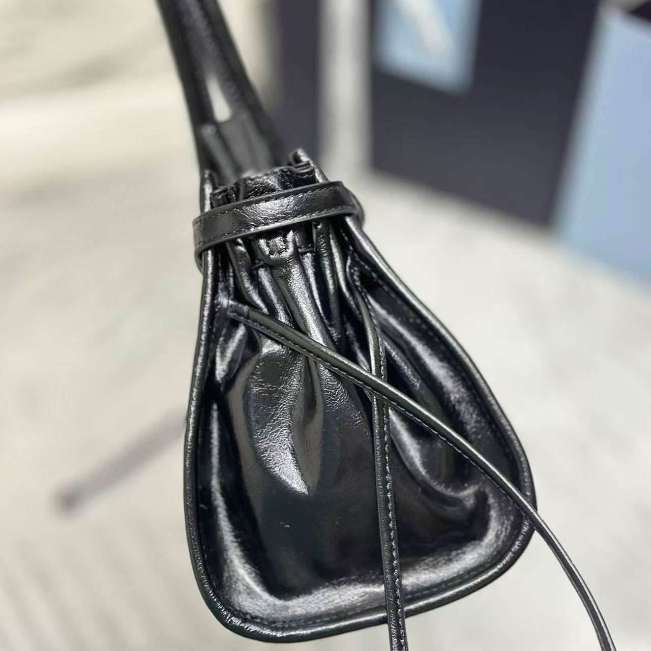 Prada Black Oil Wax Leather Long Underarm Tote Bag