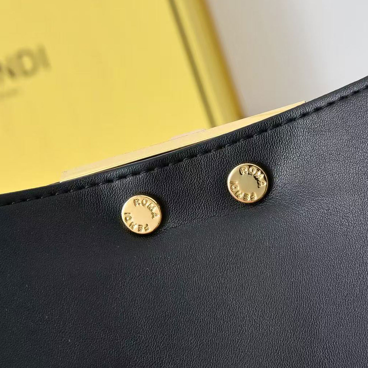 FENDI Peekaboo black smooth cowhide gold buckle tote bag