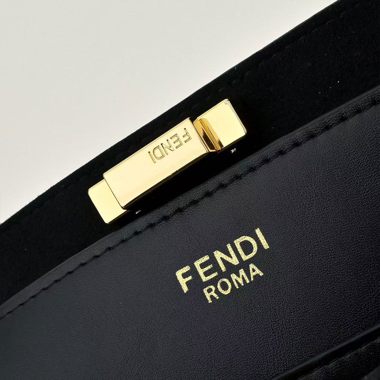 FENDI Peekaboo black smooth cowhide gold buckle tote bag