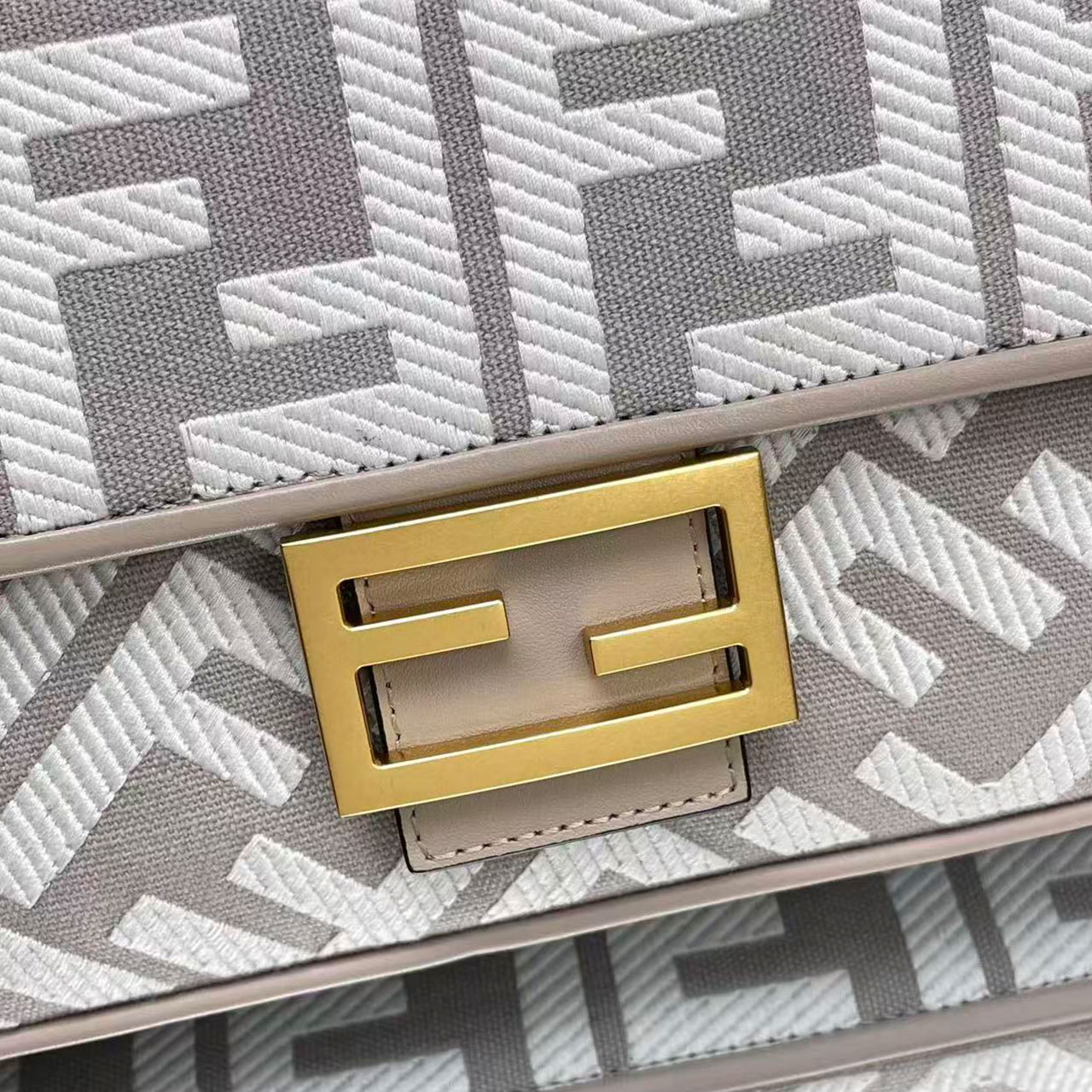 FENDI Baguette Grey White FF Old Flower Method Stick Underarm Bag