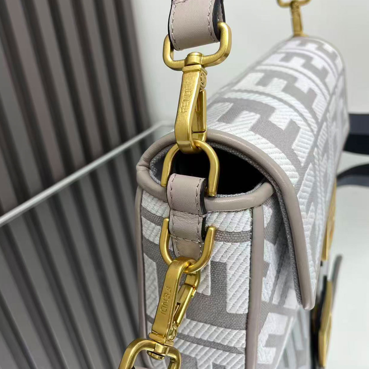 FENDI Baguette Grey White FF Old Flower Method Stick Underarm Bag