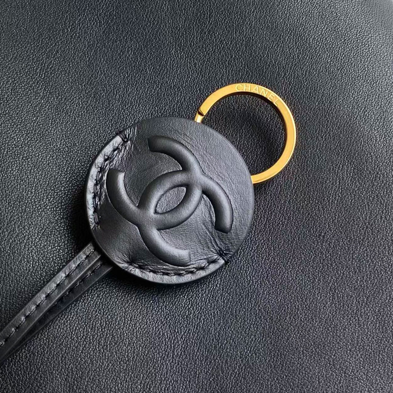 CHANEL Black Smooth Leather Gold Label Long Handle Bowling Underarm Bag