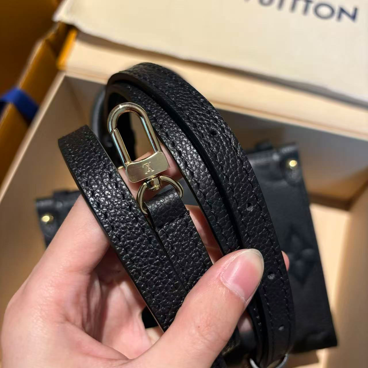 LV black embossed cowhide mini Onthego tote bag
