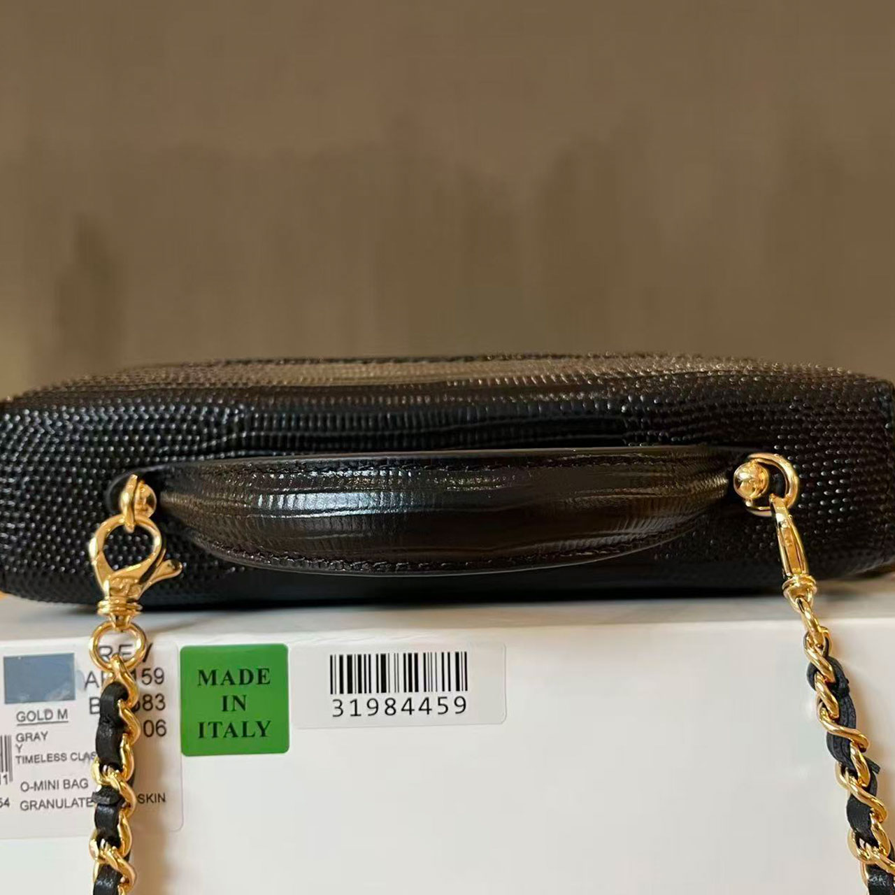 CHANEL Black Lizard Pattern Leather Gold Label Handheld Chain Makeup Box Bag