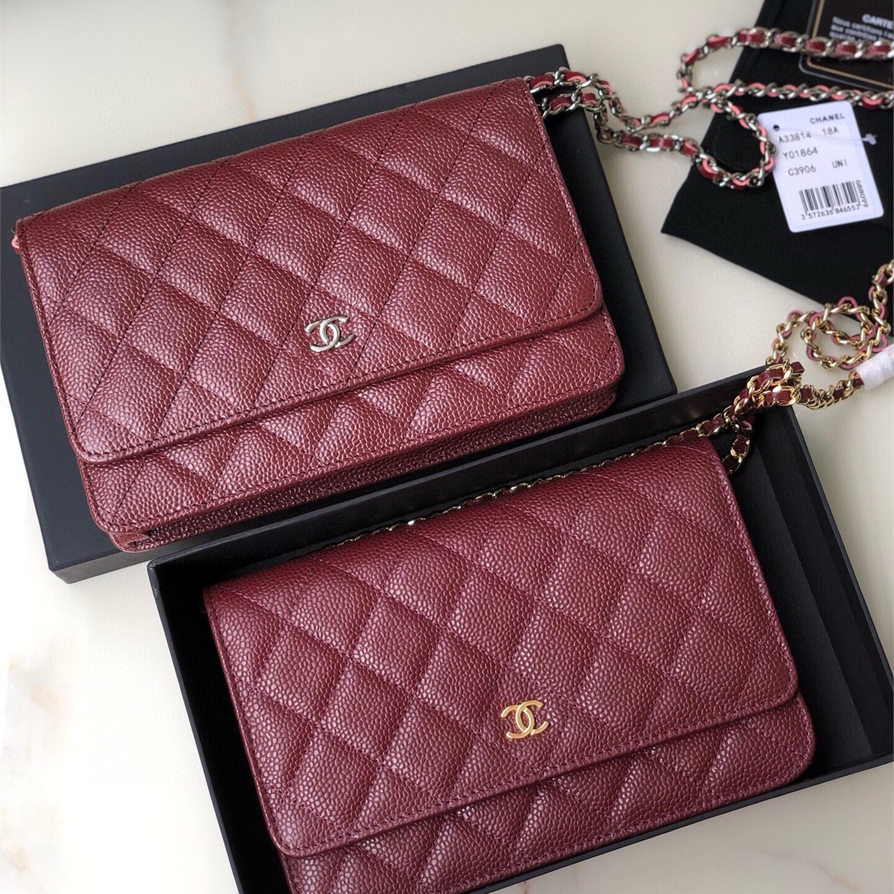 CHANEL white caviar cowhide gold label WOC chain wealth bag