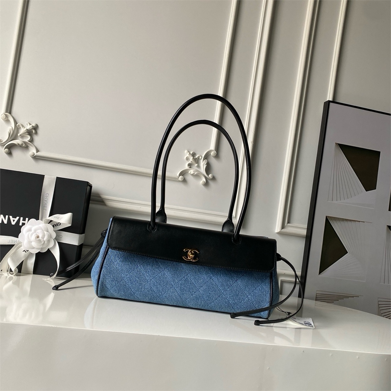 CHANEL Cowboy Matte Leather Retro Long Handle Stick Underarm Bag