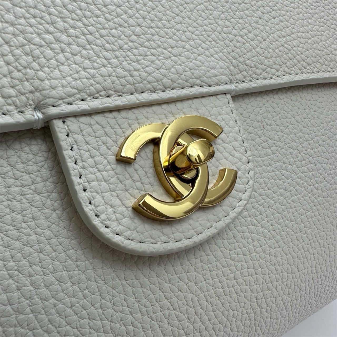 CHANEL milk white caviar cowhide long crossbody envelope French stick bag