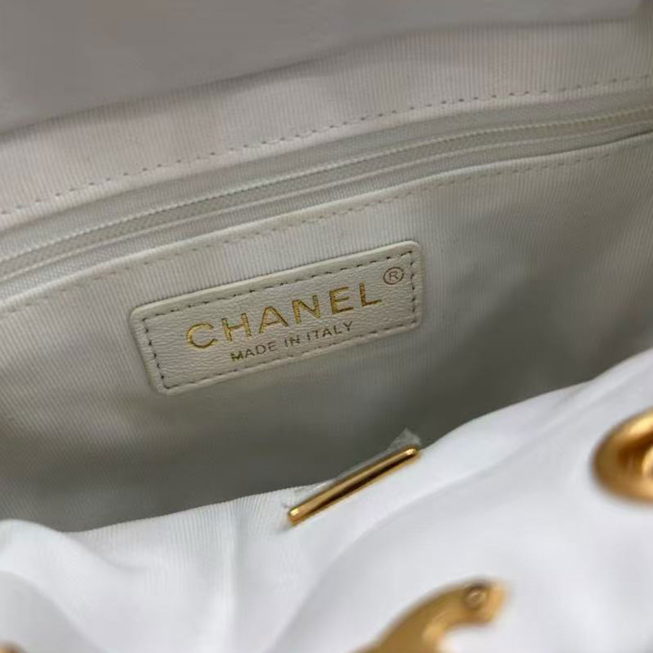 CHANEL milk white caviar diamond grid mini mother and child drawstring bucket bag