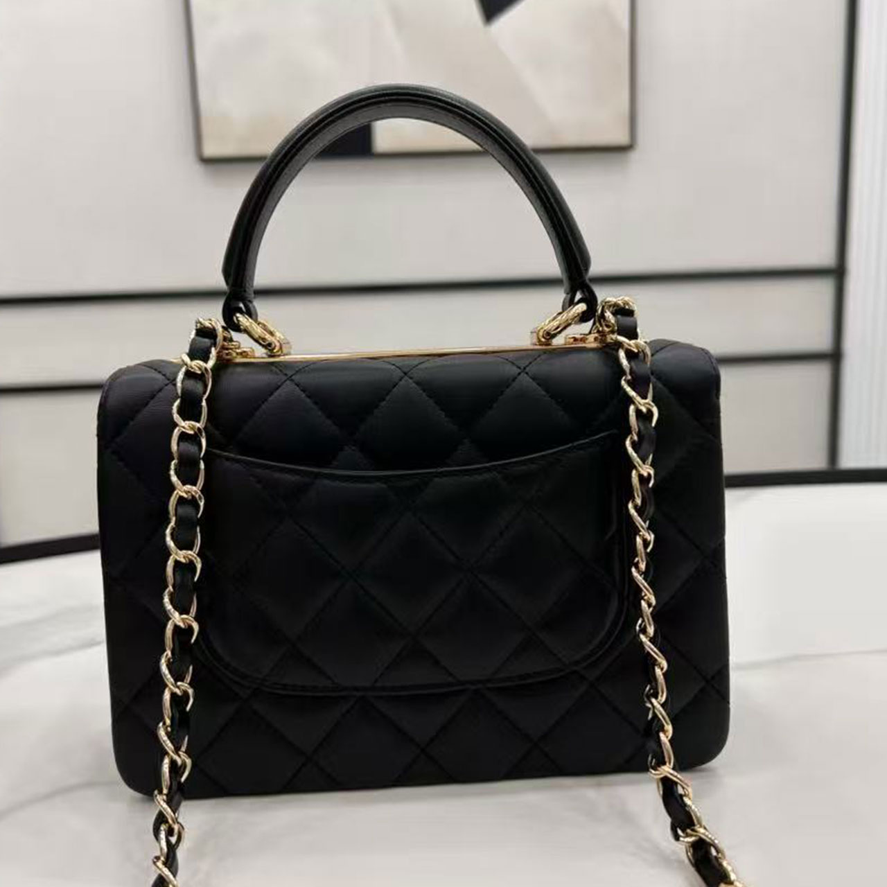 CHANEL Black Soft Light Sheepskin Handheld Square Box Flip Chain Bag