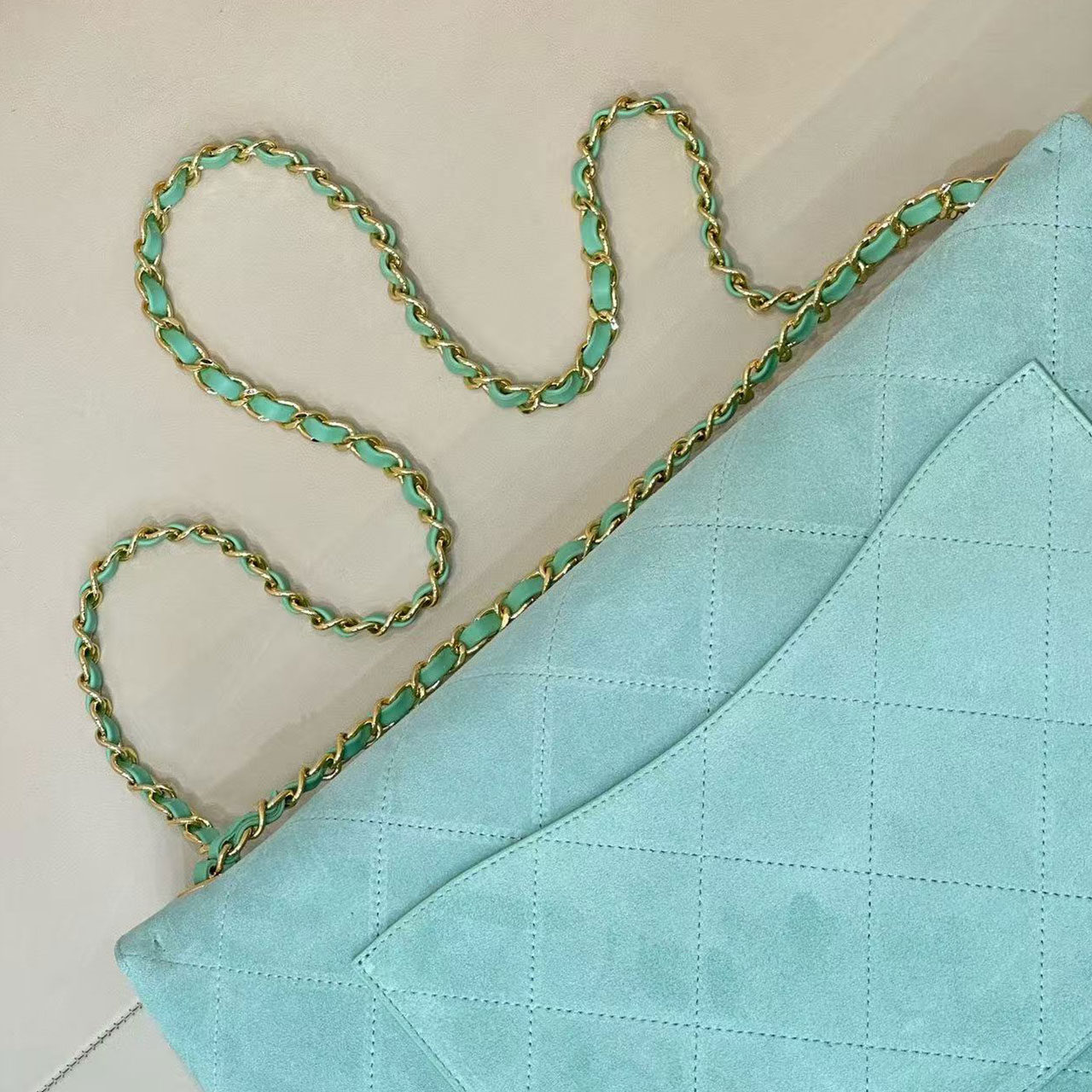 Chanel Classic Flap Jumbo Mint Green suede classic diamond grille bag
