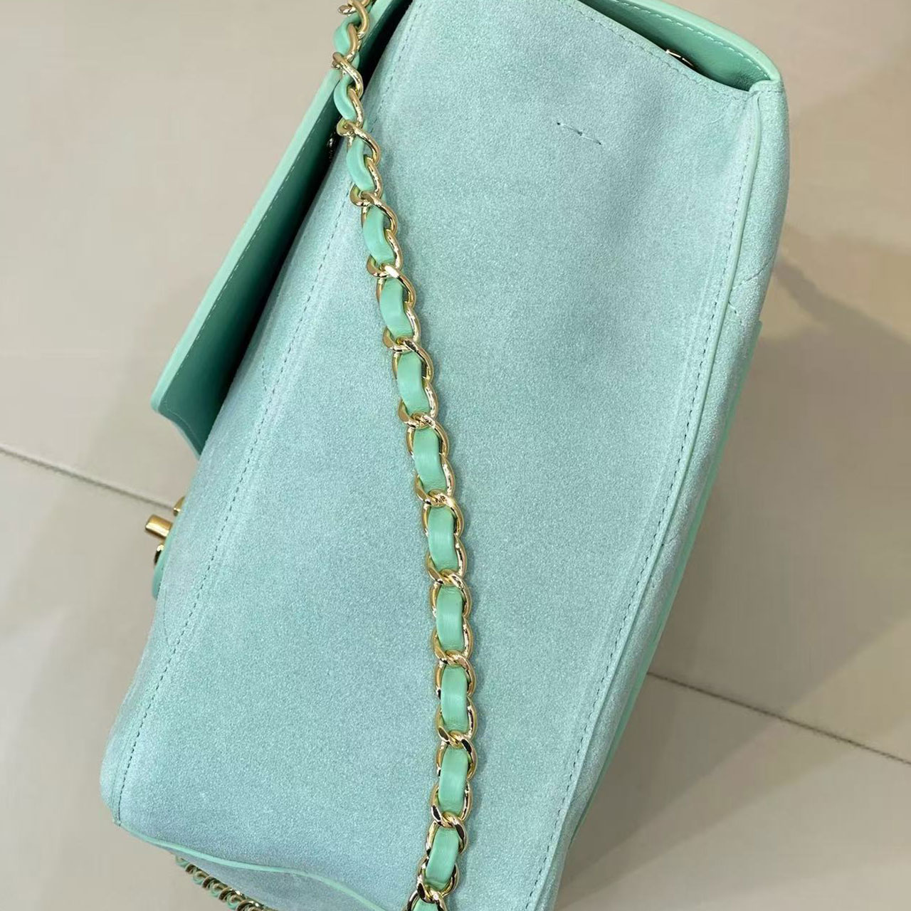 Chanel Classic Flap Jumbo Mint Green suede classic diamond grille bag