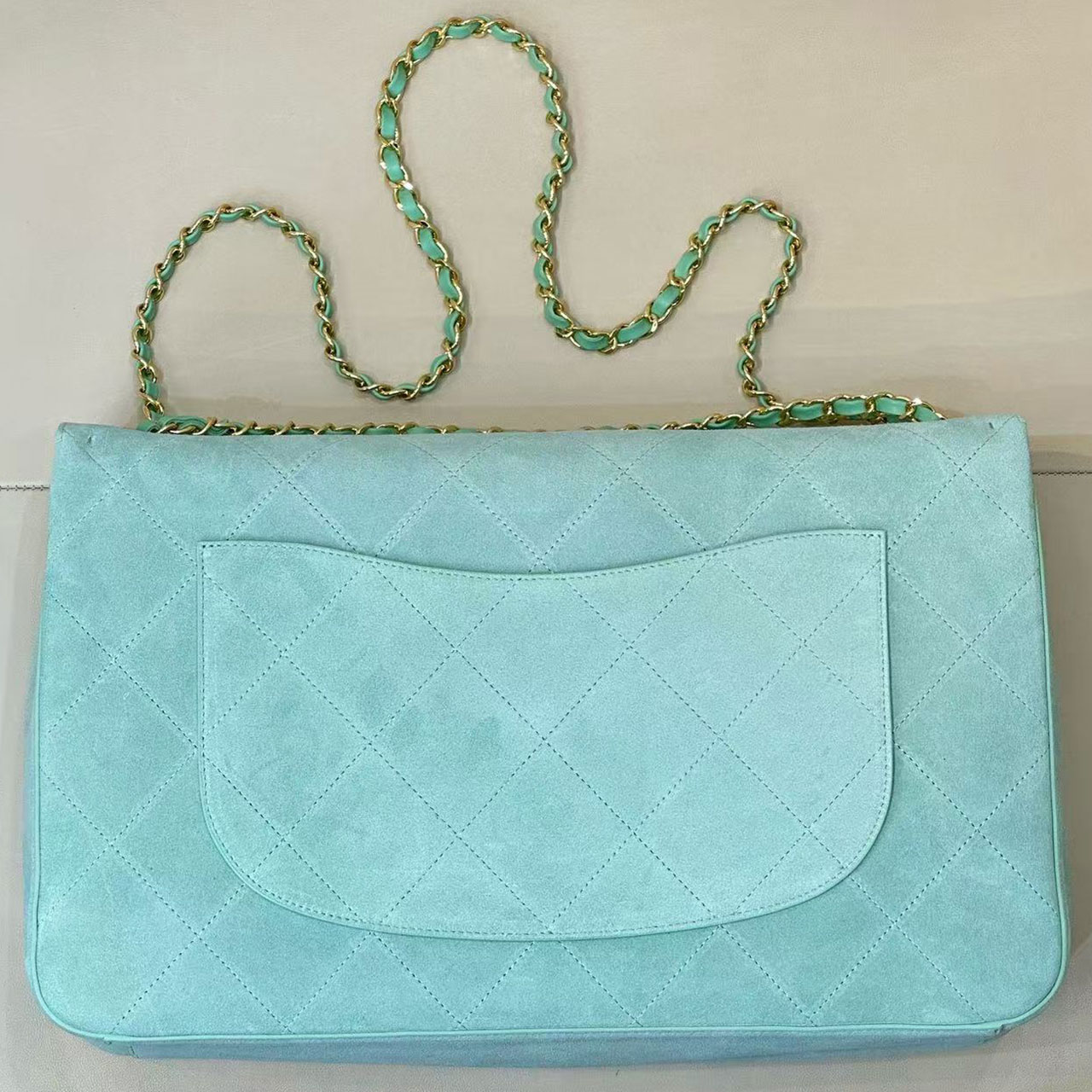 Chanel Classic Flap Jumbo Mint Green suede classic diamond grille bag