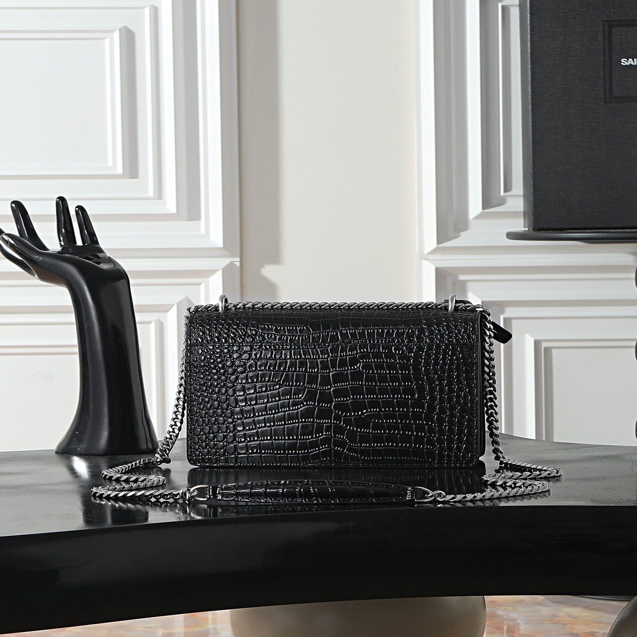YSL Kate Medium Crocodile Embossed Chain Bag