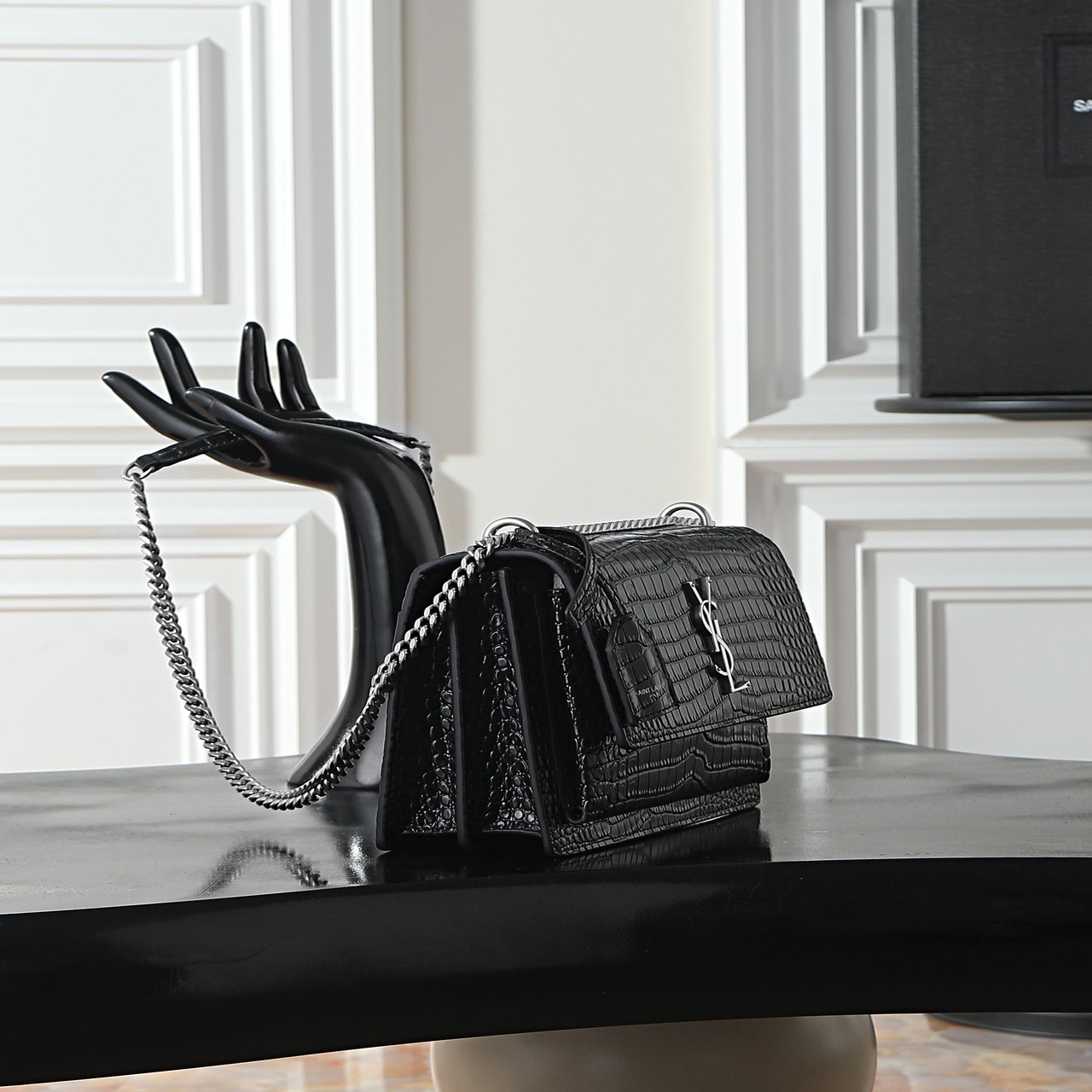 YSL Kate Medium Crocodile Embossed Chain Bag