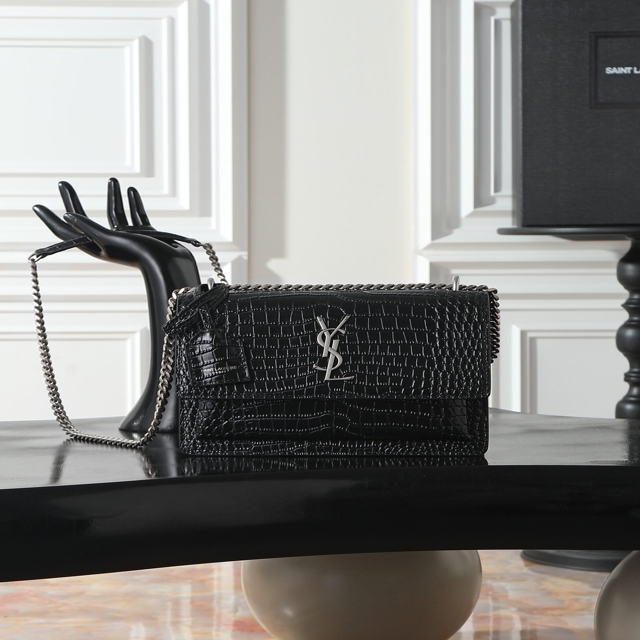 YSL Kate Medium Crocodile Embossed Chain Bag