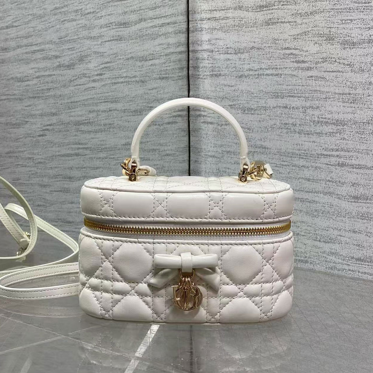 Dior Cannage Mini Vanity Case With Bow