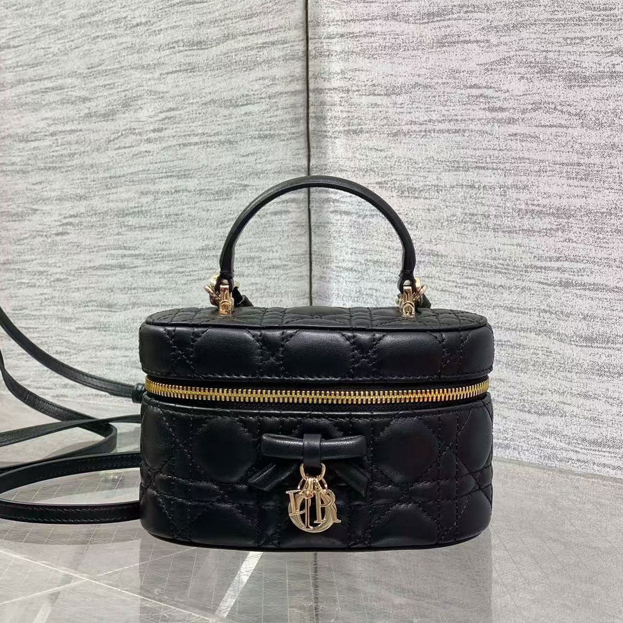 Dior Cannage Mini Vanity Case With Bow