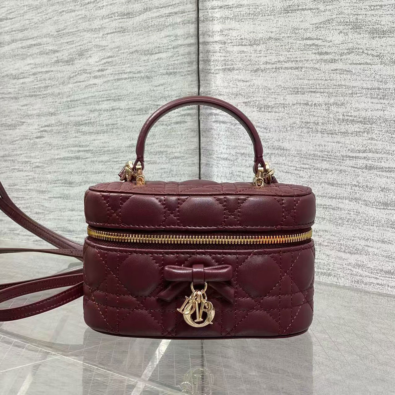 Dior Cannage Mini Vanity Case With Bow