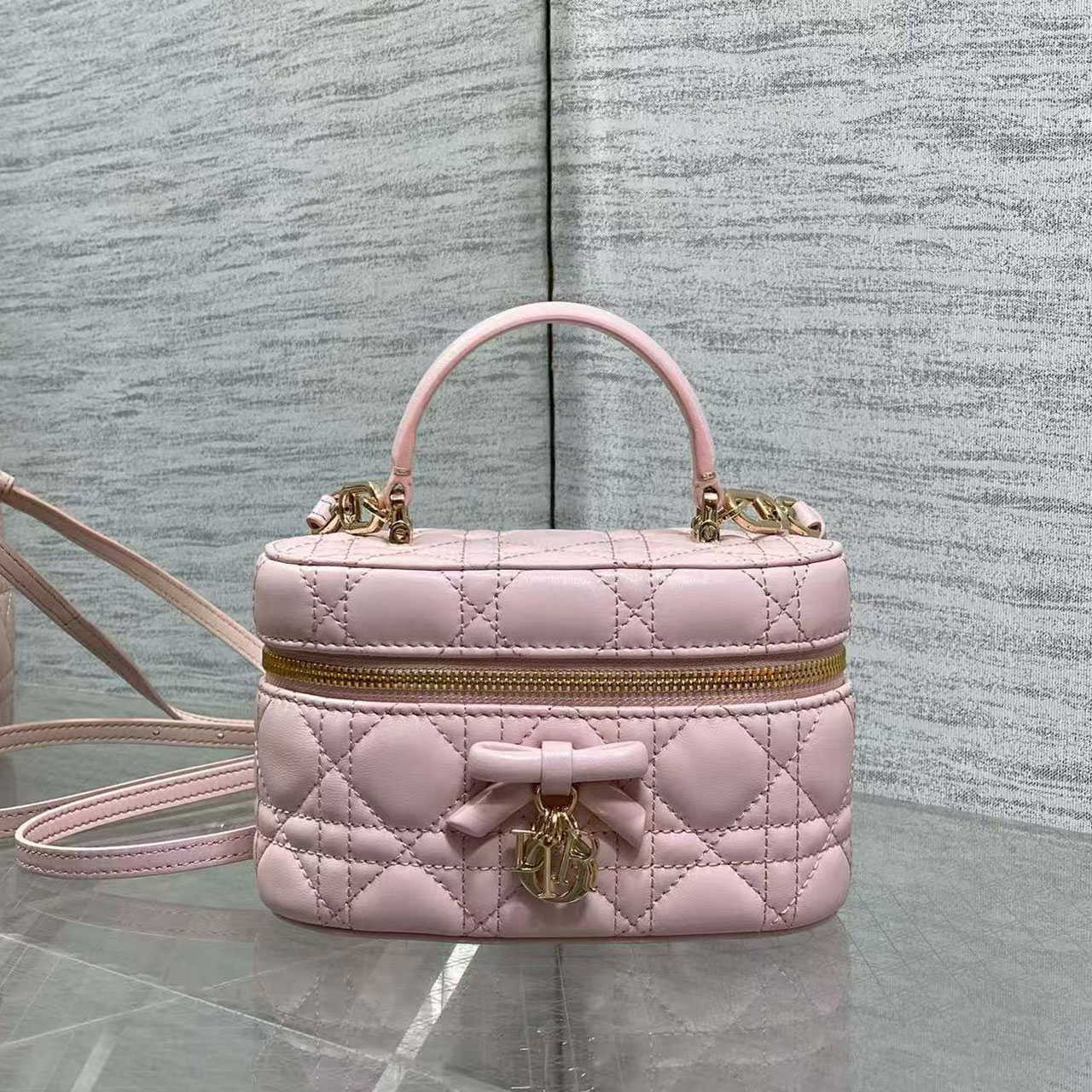 Dior Cannage Mini Vanity Case With Bow