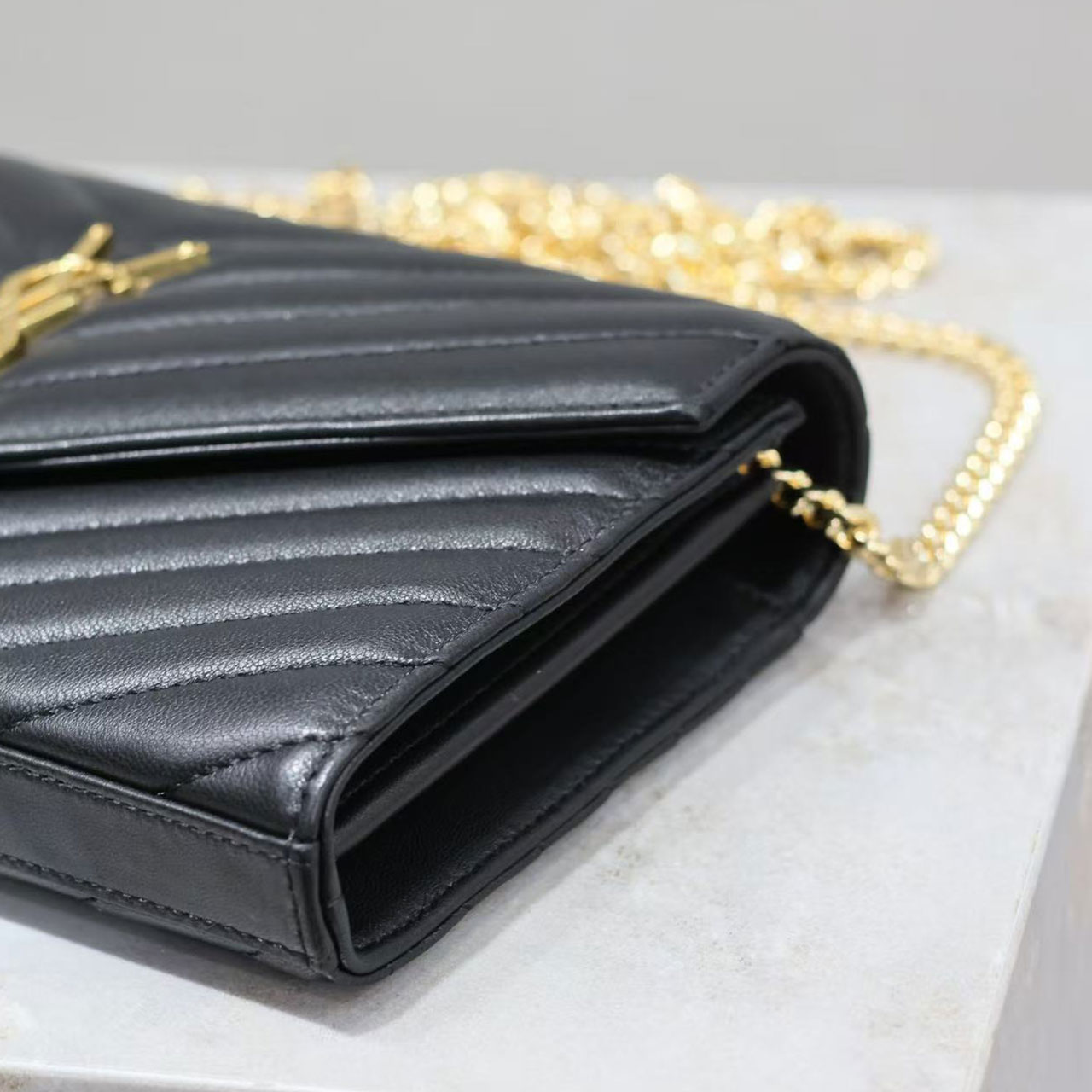 YSL Cassandre Matelassé Envelope Chain Wallet