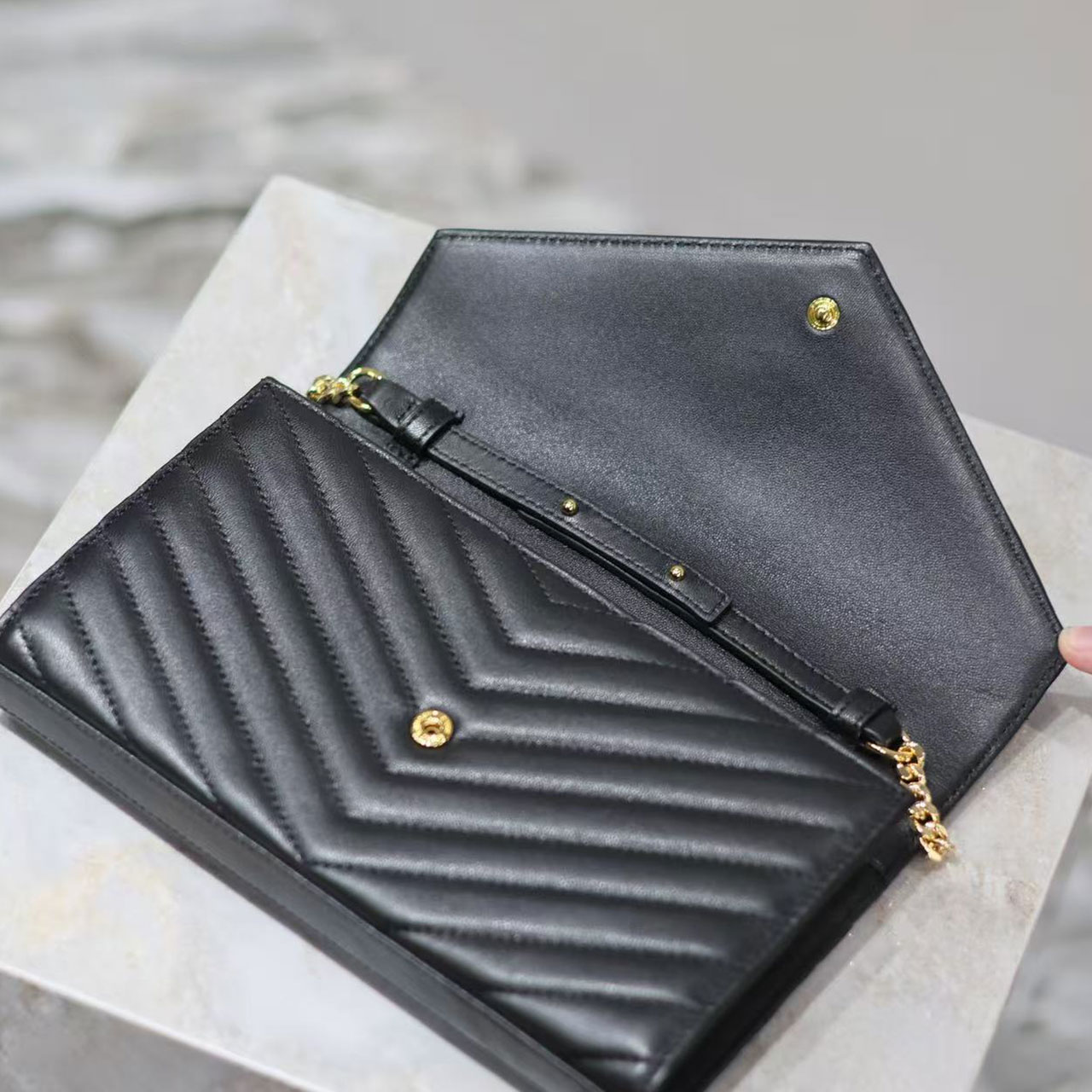YSL Cassandre Matelassé Envelope Chain Wallet