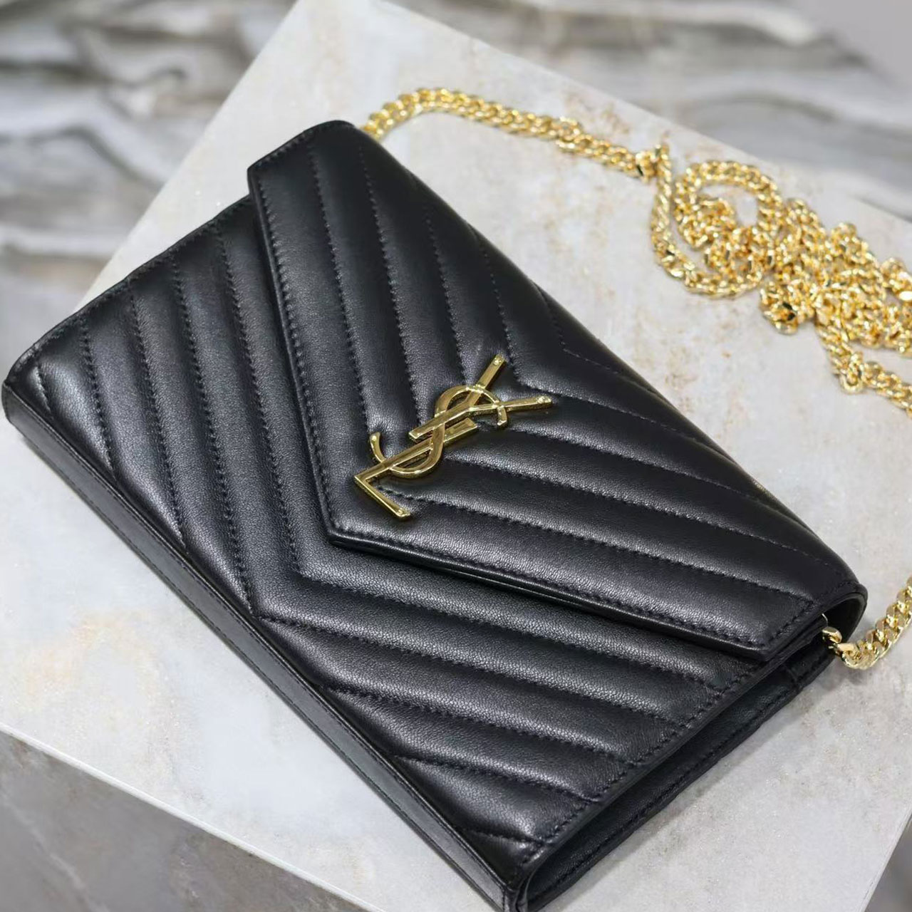 YSL Cassandre Matelassé Envelope Chain Wallet