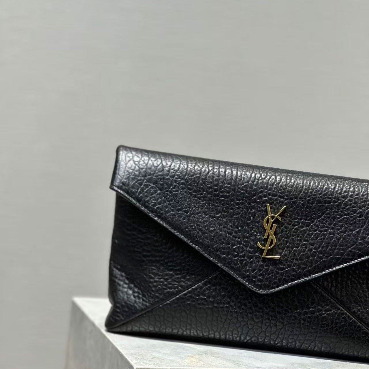 YSL Envelope Grain Leather Clutch Bag