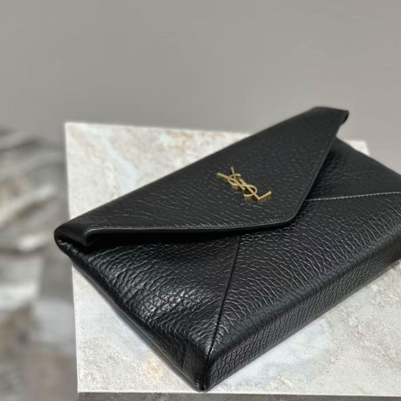 YSL Envelope Grain Leather Clutch Bag