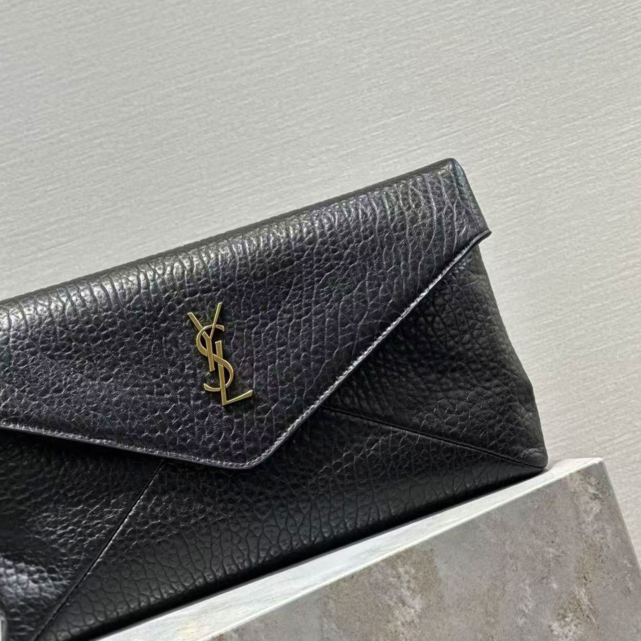 YSL Envelope Grain Leather Clutch Bag
